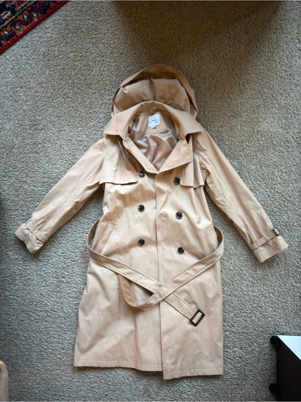 Sam Eselman Classic Beige Trench Coat with removable Hood - Large